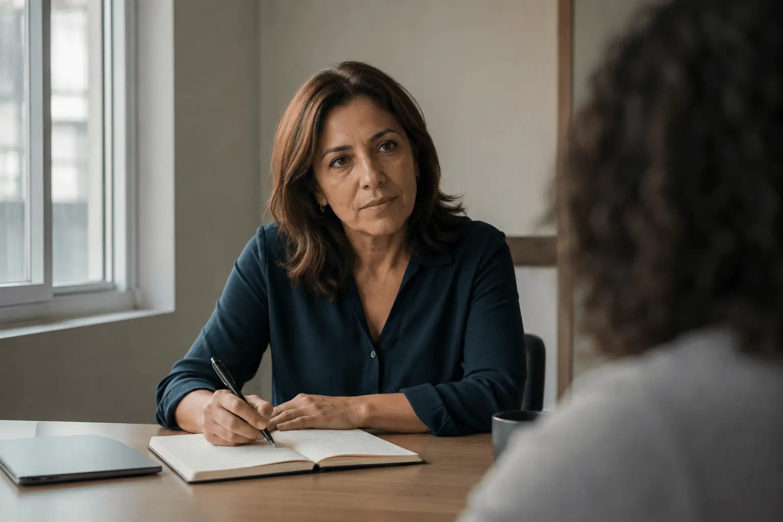 Psicóloga organizacional em atendimento numa empresa